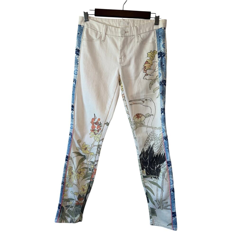 MOTHER The Colorblock Looker Scent of Sake Crane Skinny Jeans 26